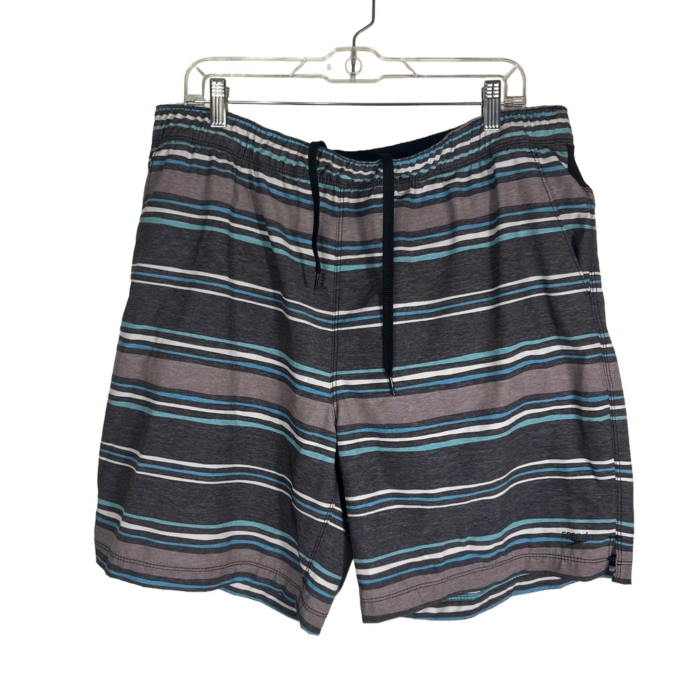 Speedo Mens Striped Swim Trunks Board‎ Shorts Grey Blue XL 1125254